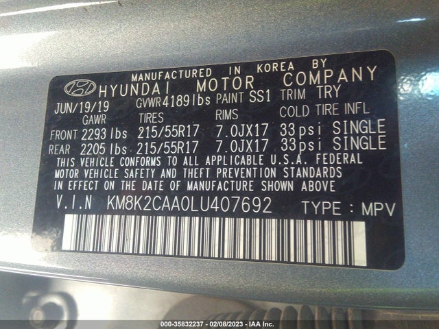 Hyundai Kona Sel 2020 KM8K2CAA0LU407692 Image 9