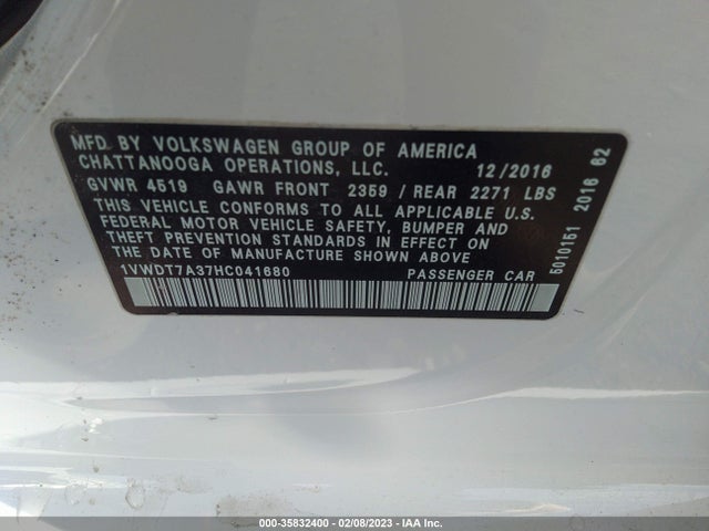 2017 Volkswagen Passat, VIN: 1VWDT7A37HC041680