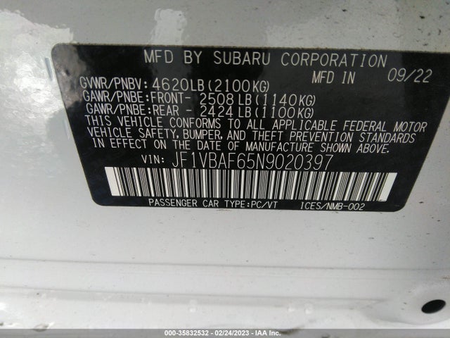 JF1VBAF65N9020397 Subaru Wrx Premium