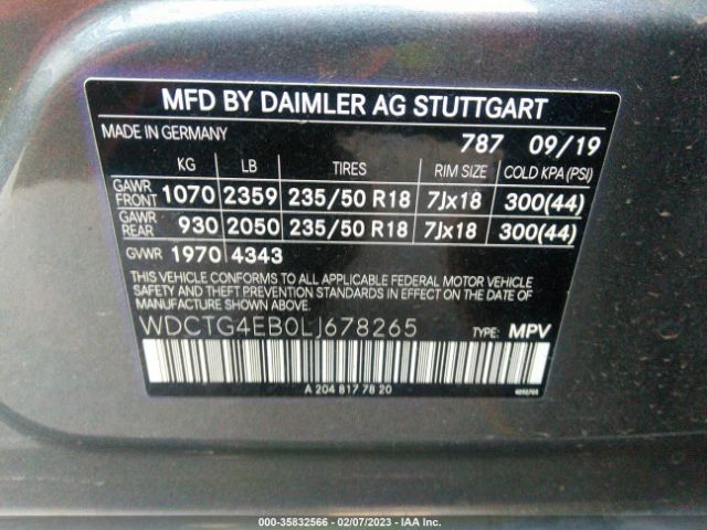 WDCTG4EB0LJ678265 Mercedes-Benz Gla Gla 250