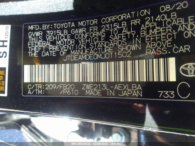 2021 Toyota Corolla, VIN: JTDEAMDE0MJ011502