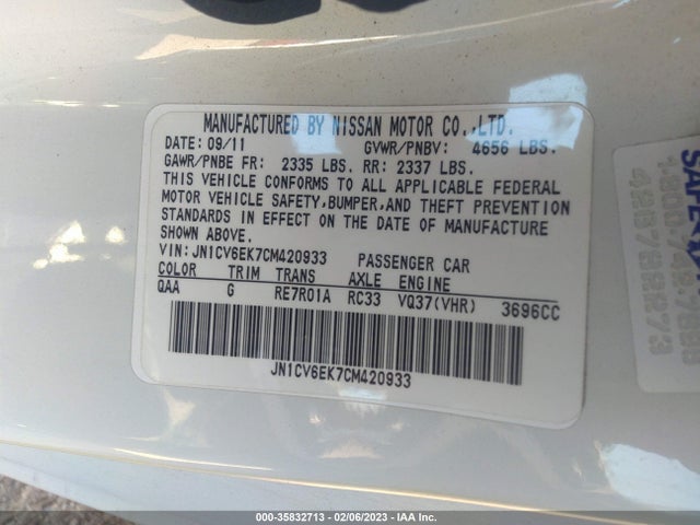 Продаж на аукціоні авто 2012 Infiniti G37 Coupe Journey, vin: JN1CV6EK7CM420933, номер лоту: 35832713