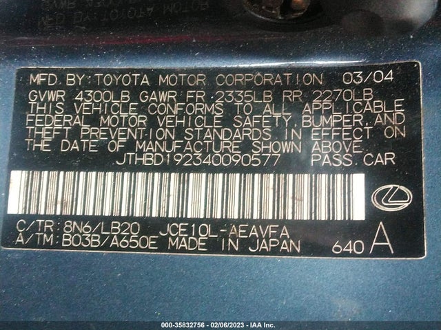 JTHBD192340090577 Lexus IS 300