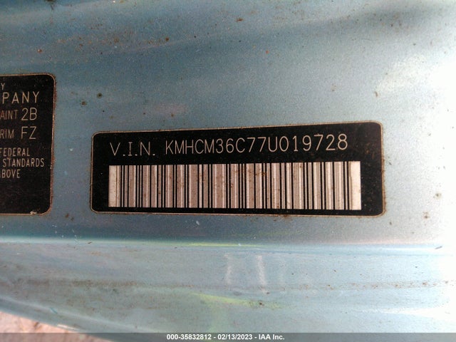 2007 HYUNDAI ACCENT GS VIN: KMHCM36C77U019728
