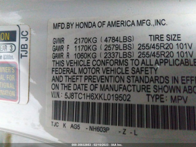5J8TC1H6XKL019502 Acura Rdx W/a-spec Pkg