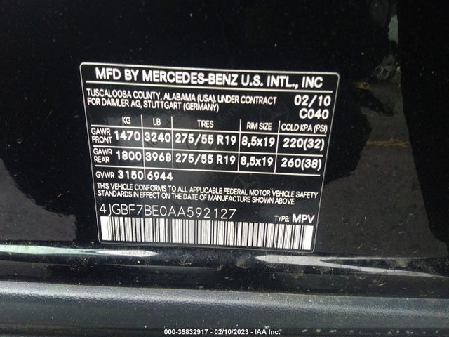 Aukcja sprzedaży 2010 Mercedes-benz Gl-class Gl 450, vin: 4JGBF7BE0AA592127, numer aukcji: 35832917