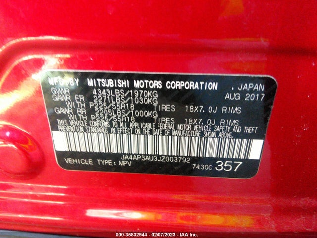 JA4AP3AU3JZ003792 Mitsubishi Outlander Sport 2.0