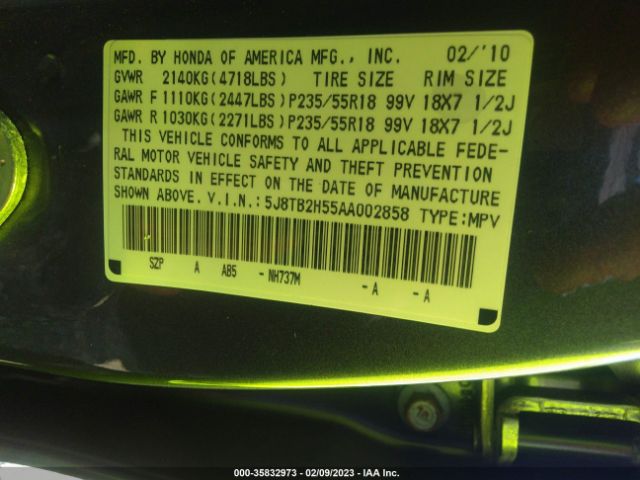 5J8TB2H55AA002858 Acura Rdx Tech Pkg