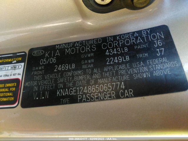 KNAGE124865065774 KIA Optima Lx/ex