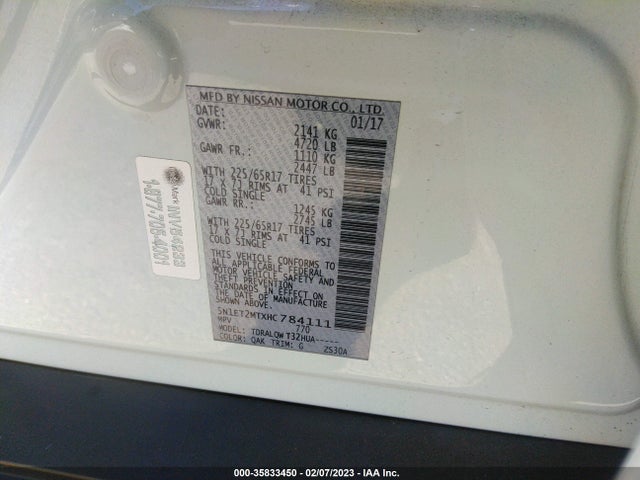 2017 NISSAN ROGUE SV HYBRID VIN: 5N1ET2MTXHC784111