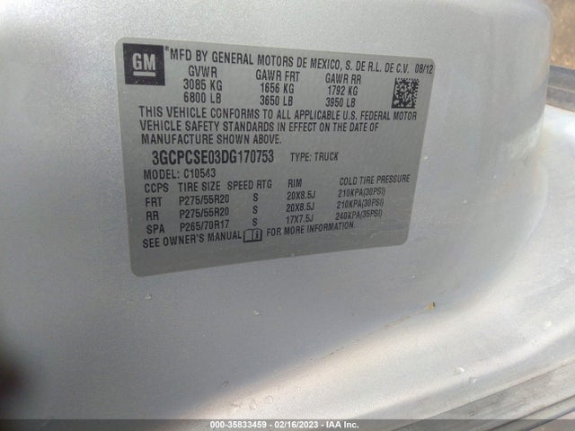 2013 CHEVROLET SILVERADO 1500 LT VIN: 3GCPCSE03DG170753