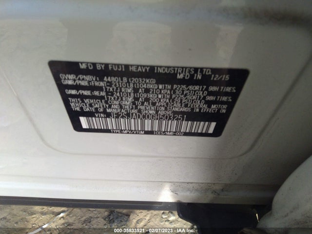 2016 Subaru Forester, VIN: JF2SJADC0GH503251
