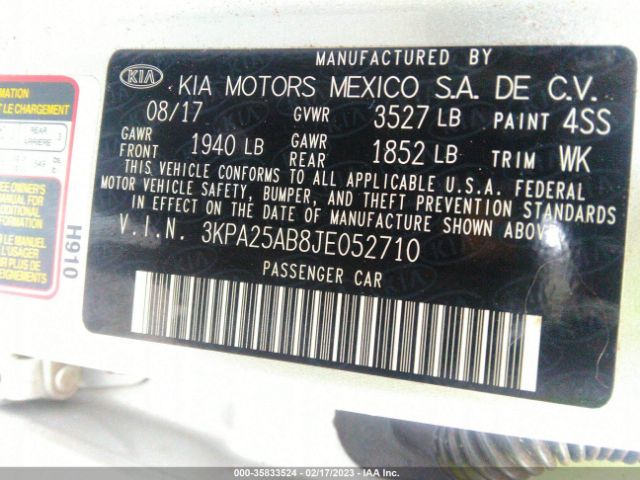 3KPA25AB8JE052710 KIA Rio 5-door Lx