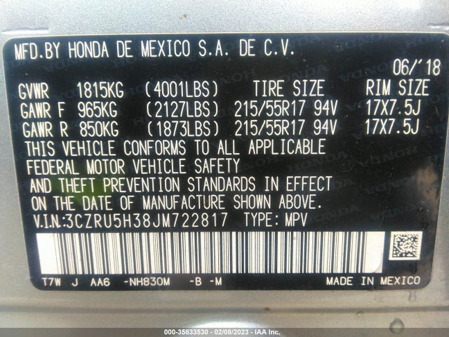 Honda HR-V LX 2018 3CZRU5H38JM722817 Image 9