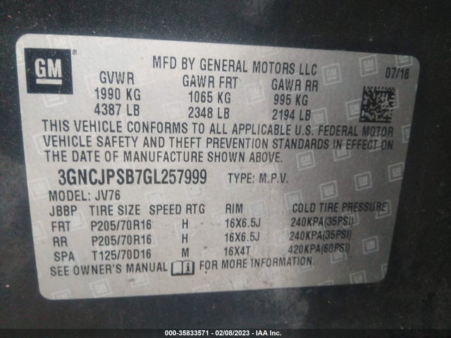 Chevrolet Trax Lt 2016 3GNCJPSB7GL257999 Image 9
