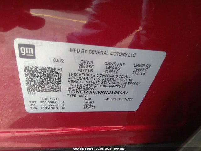 Chevrolet Traverse Rs 2022 1GNERJKWXNJ158051 Image 9