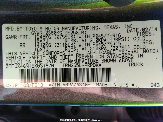Toyota Tacoma Prerunner 2014 5TFJX4GN1EX031670 Image 9