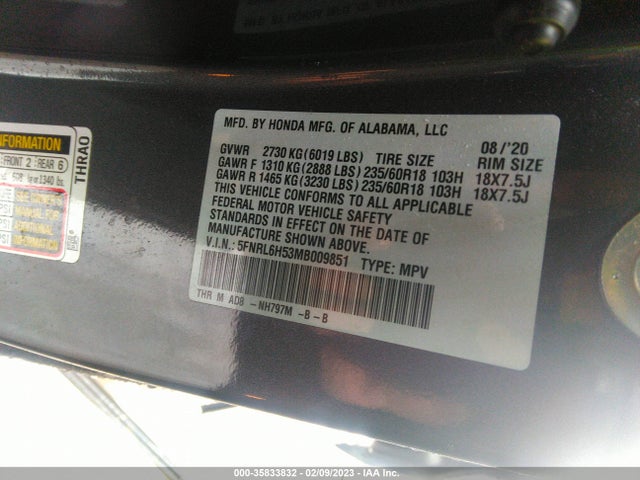 2021 Honda Odyssey, VIN: 5FNRL6H53MB009851