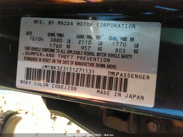 2005 MAZDA MAZDA3 SPECIAL EDITION VIN: JM1BK323151271131