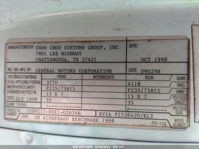 1GDFG15R6X1026346 GMC SAVANA RV G1500