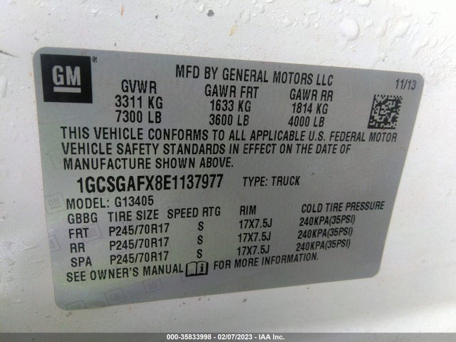 2014 CHEVROLET EXPRESS CARGO VAN VIN: 1GCSGAFX8E1137977