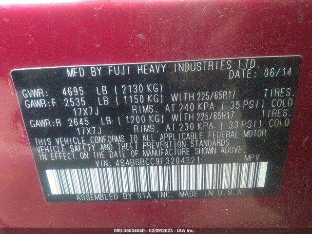2015 Subaru Outback, VIN: 4S4BSBCC9F3204321