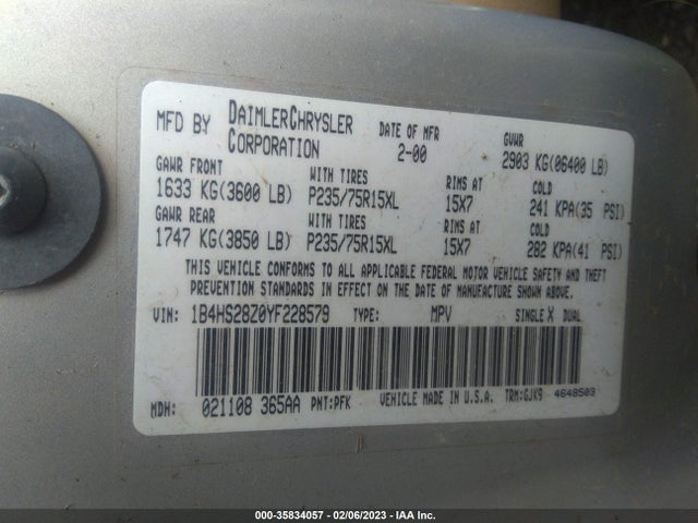 Dodge DURANGO 2000 1B4HS28Z0YF228579 Image 11
