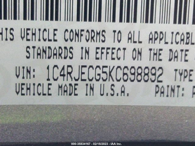 1C4RJECG5KC698892 Jeep Grand Cherokee High Altitude
