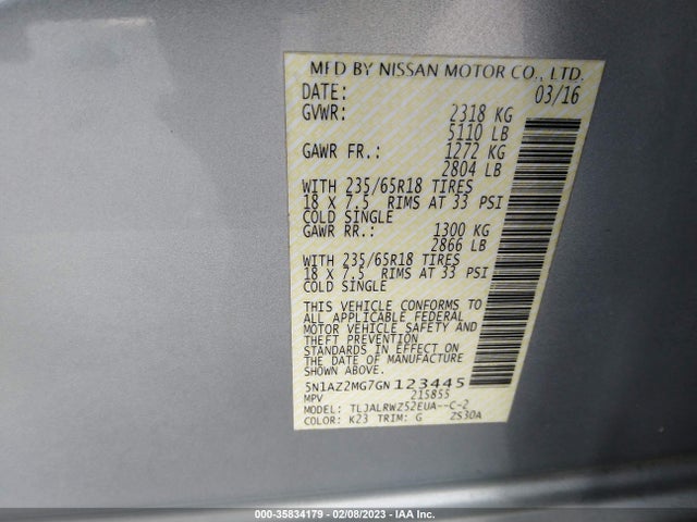 2016 Nissan Murano, VIN: 5N1AZ2MG7GN123445