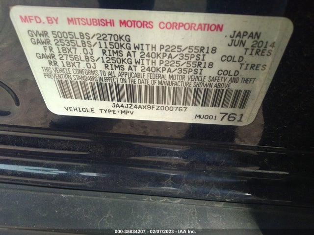 JA4JZ4AX9FZ000767 Mitsubishi OUTLANDER GT