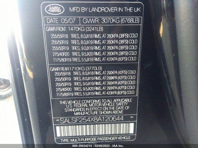 Land Rover Range Rover Sport Hse 2008 SALSF254X8A120644 Image 10