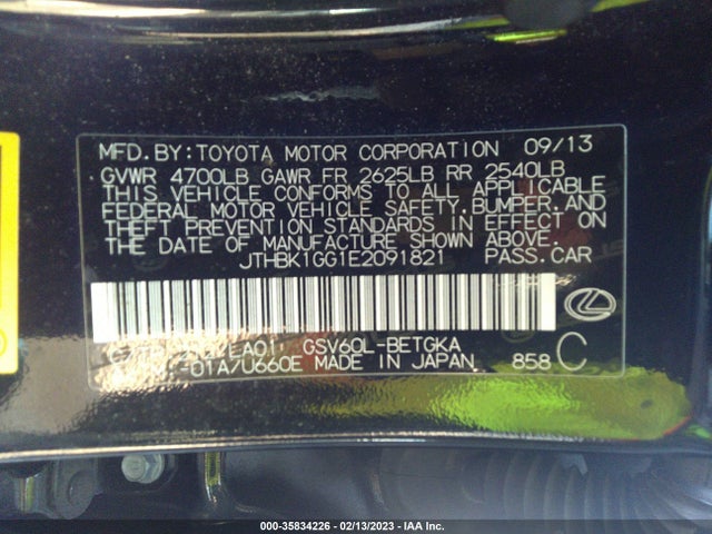 JTHBK1GG1E2091821 Lexus ES 350