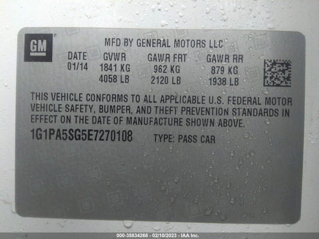 Chevrolet CRUZE LS 2014 1G1PA5SG5E7270108 Image 11