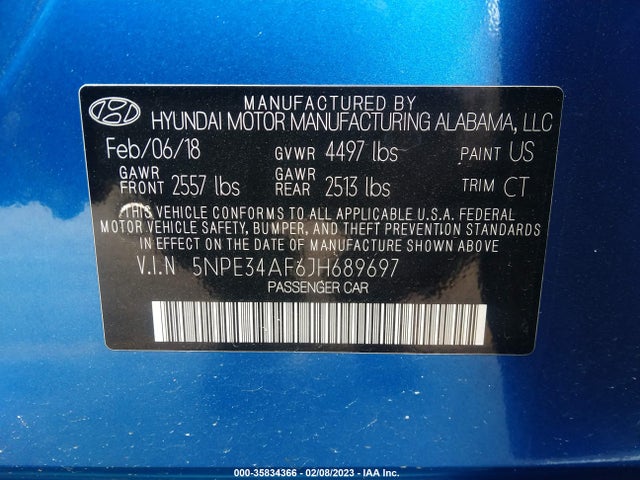 Hyundai Sonata 2018 5NPE34AF6JH689697 Image 9