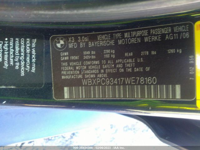 WBXPC93417WE78160 BMW X3 3.0SI