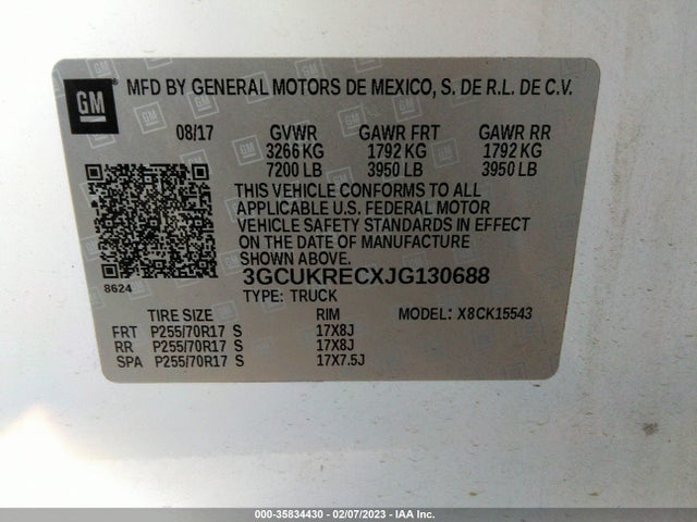 2018 CHEVROLET SILVERADO 1500 LT VIN: 3GCUKRECXJG130688