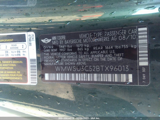 WMWSU3C52BTX96013 Mini COOPER HARDTOP
