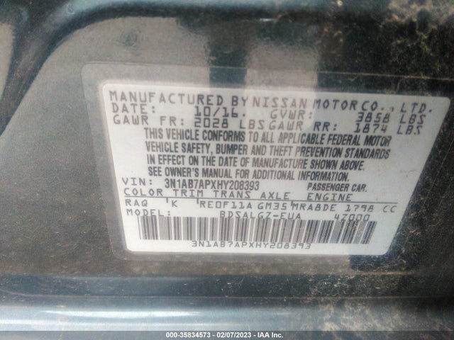 Nissan SENTRA SL 2017 3N1AB7APXHY208393 Image 9