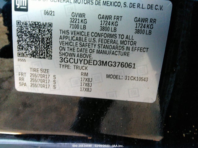 Chevrolet Silverado 1500 Lt 2021 3GCUYDED3MG376061 Image 10