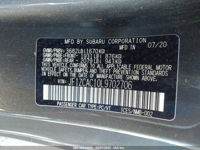 2020 Subaru BRZ, VIN: JF1ZCAC10L9702706