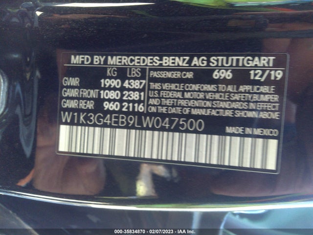 2020 Mercedes-Benz A-Class, VIN: W1K3G4EB9LW047500