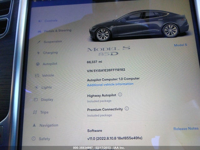 Tesla Model S 85d/70d/90d/p90d 2015 5YJSA1E26FF118182 Image 8