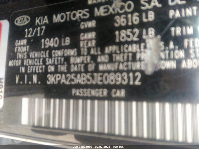 2018 Kia Rio, VIN: 3KPA25AB5JE089312