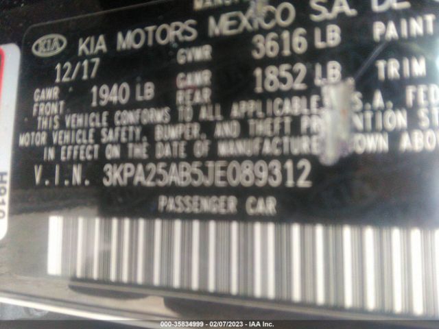 3KPA25AB5JE089312 KIA Rio 5-door S