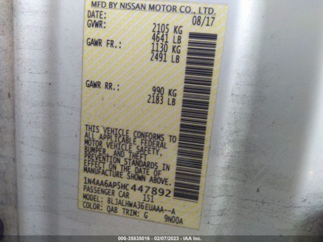 1N4AA6AP5HC447892 Nissan Maxima Platinum