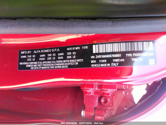 ZARFANANXK7608901 Alfa Romeo Giulia