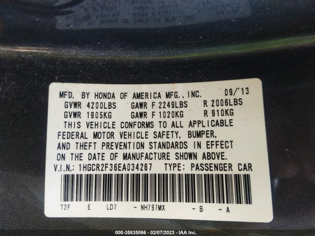 Honda ACCORD SEDAN 2014 1HGCR2F36EA034267 Image 10