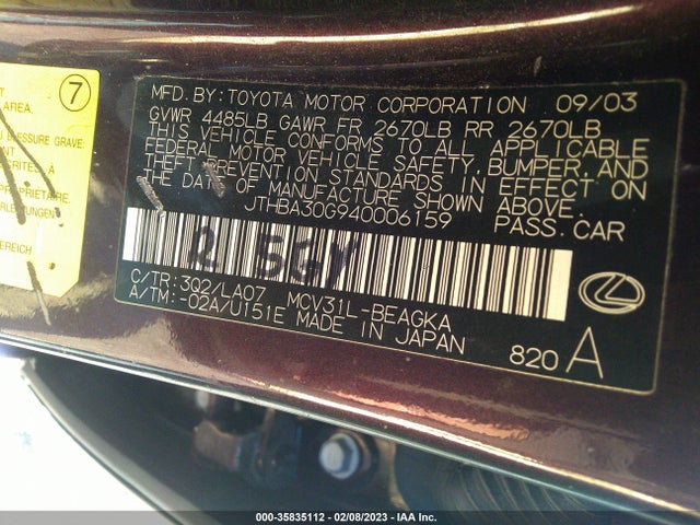 Lexus ES 330 2004 JTHBA30G940006159 Image 9