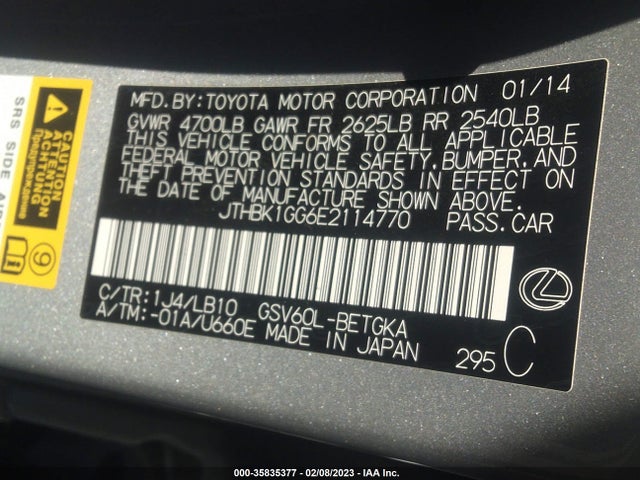 JTHBK1GG6E2114770 Lexus ES 350