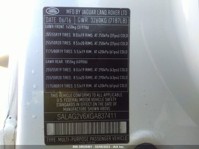 2016 Land Rover LR4, VIN: SALAG2V6XGA837411